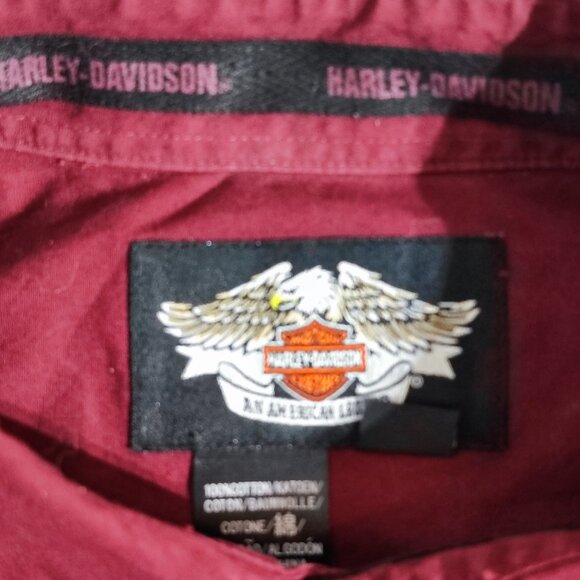 Harley-Davidson casual button down shirt men's size L maroon printed brand name - Picture 7 of 13